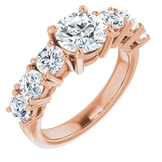 10K Rose Gold Customizable 7-stone Round Cut Design with Large Round-Prong Side Stones