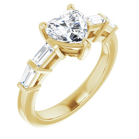 10K Yellow Gold Customizable 9-stone Design with Heart Cut Center and Round Bezel Accents