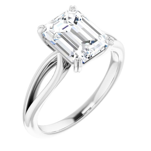 10K White Gold Customizable Emerald/Radiant Cut Solitaire with Wide-Split Band