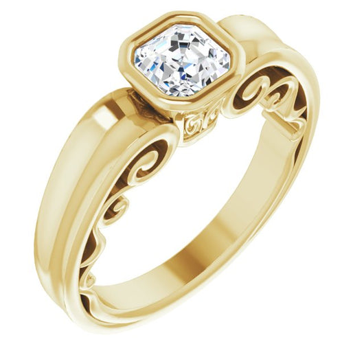 10K Yellow Gold Customizable Bezel-set Asscher Cut Solitaire with Wide 3-sided Band