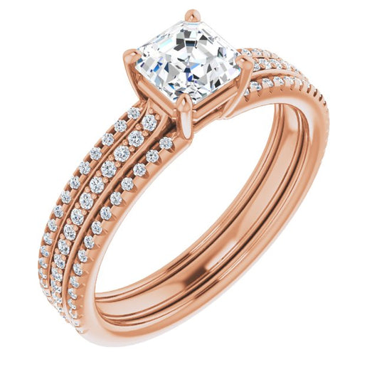 10K Rose Gold Customizable Asscher Cut Center with Wide Pavé Accented Band