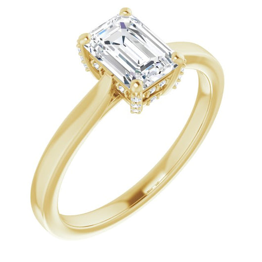 10K Yellow Gold Customizable Cathedral-Raised Emerald/Radiant Cut Style with Prong Accents Enhancement