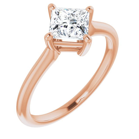 10K Rose Gold Customizable Princess/Square Cut Solitaire with Raised Prong Basket