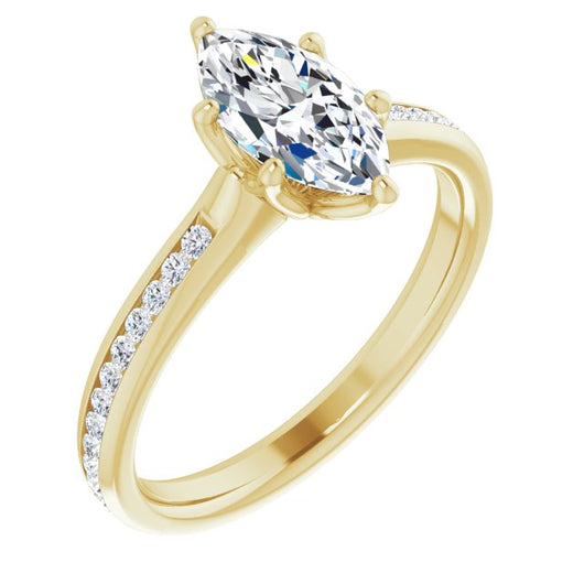 10K Yellow Gold Customizable 6-prong Marquise Cut Design with Round Channel Accents