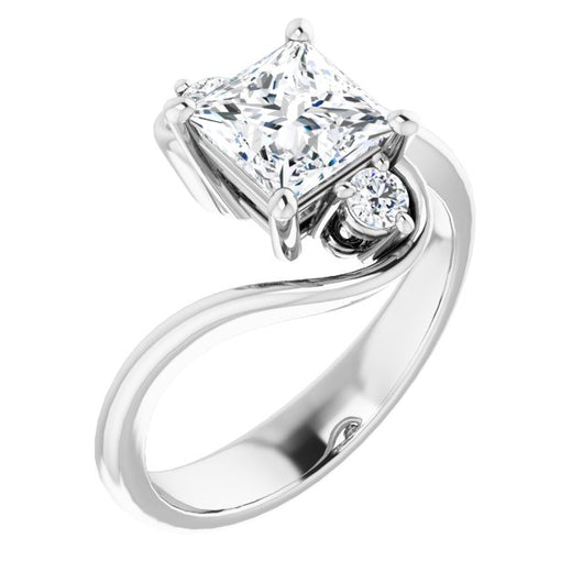 10K White Gold Customizable 3-stone Princess/Square Cut Setting featuring Artisan Bypass