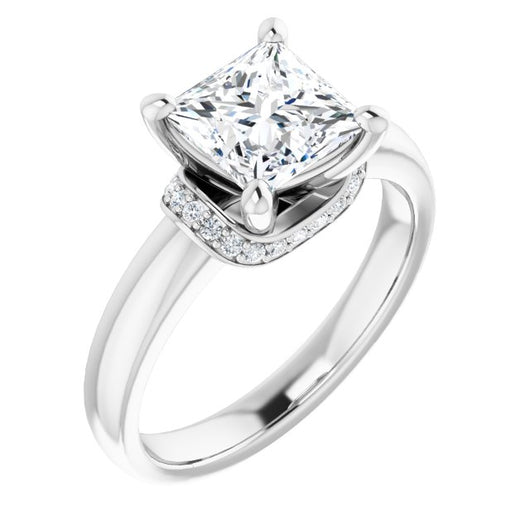 10K White Gold Customizable Princess/Square Cut Style featuring Saddle-shaped Under Halo