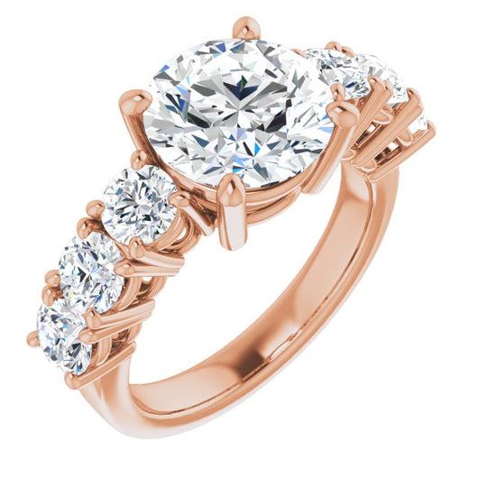 10K Rose Gold Customizable 7-stone Round Cut Design with Large Round-Prong Side Stones