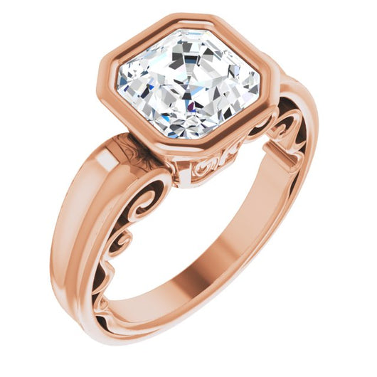 14K Rose Gold Customizable Bezel-set Asscher Cut Solitaire with Wide 3-sided Band