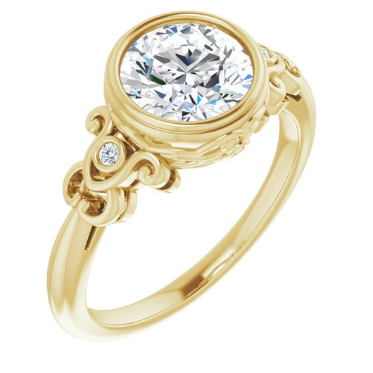 10K Yellow Gold Customizable 5-stone Design with Round Cut Center and Quad Round-Bezel Accents