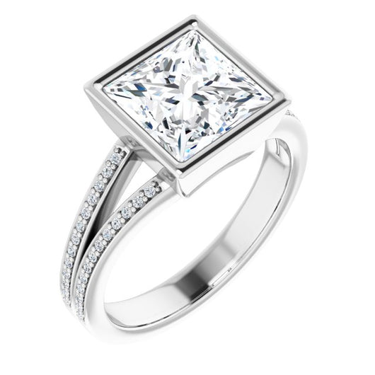 10K White Gold Customizable Bezel-set Princess/Square Cut Design with Split Shared Prong Band