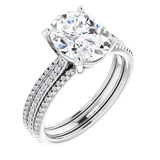 10K White Gold Customizable Oval Cut Center with Wide Pavé Accented Band