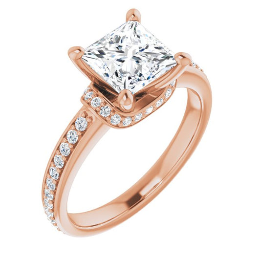 10K Rose Gold Customizable Princess/Square Cut Setting with Organic Under-halo & Shared Prong Band