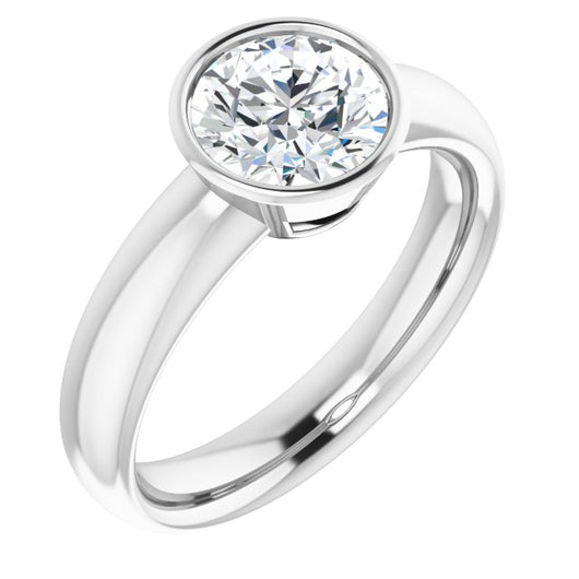 10K White Gold Customizable Bezel-set Round Cut Solitaire with Wide Band