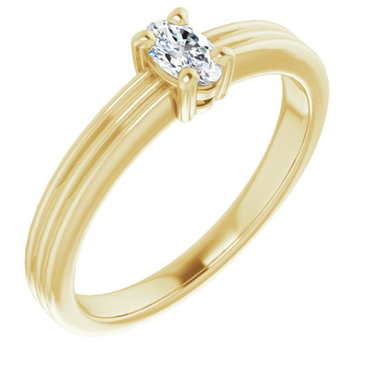 10K Yellow Gold Customizable Oval Cut Solitaire with Double-Grooved Band