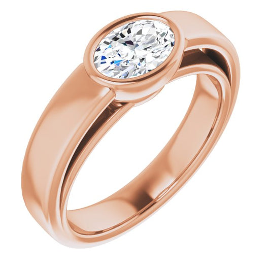 10K Rose Gold Customizable Cathedral-Bezel Oval Cut Solitaire with Wide Band