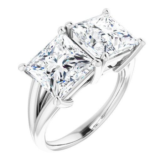 10K White Gold Customizable Two-Stone Princess/Square Cut with Split Band