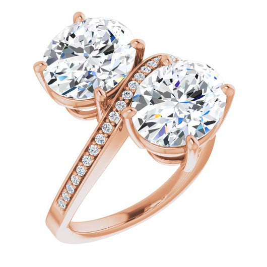 10K Rose Gold Customizable 2-stone Oval Cut Bypass Design with Thin Twisting Shared Prong Band