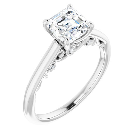 10K White Gold Customizable Cathedral-set Asscher Cut Style featuring Peekaboo Trellis Hidden Stones