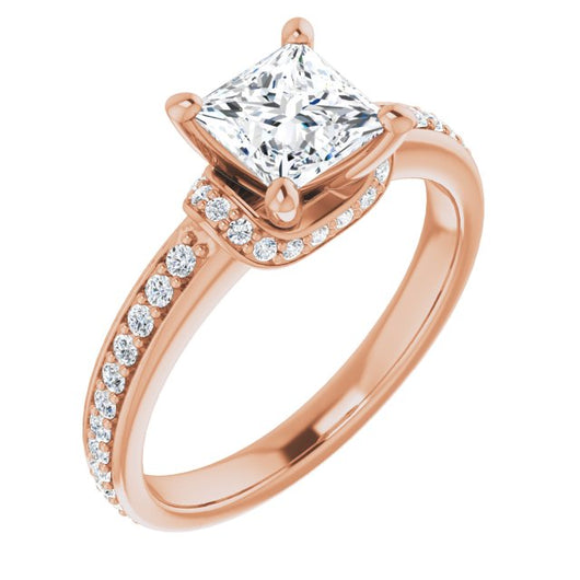 10K Rose Gold Customizable Princess/Square Cut Setting with Organic Under-halo & Shared Prong Band