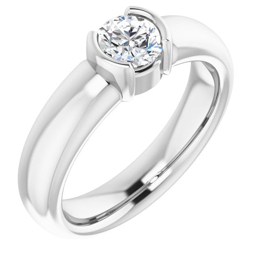 10K White Gold Customizable Bezel-set Round Cut Solitaire with Thick Band