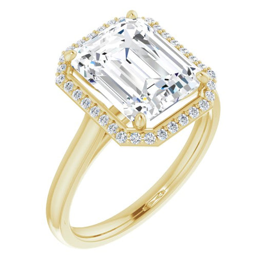 10K Yellow Gold Customizable Halo-Styled Cathedral Emerald/Radiant Cut Design