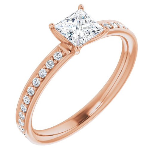 10K Rose Gold Customizable Classic Prong-set Princess/Square Cut Design with Shared Prong Band