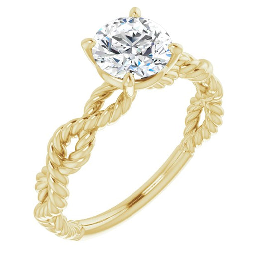 10K Yellow Gold Customizable Round Cut Solitaire with Infinity-inspired Twisting-Rope Split Band