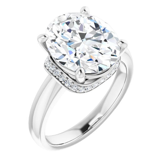 10K White Gold Customizable Oval Cut Style featuring Saddle-shaped Under Halo