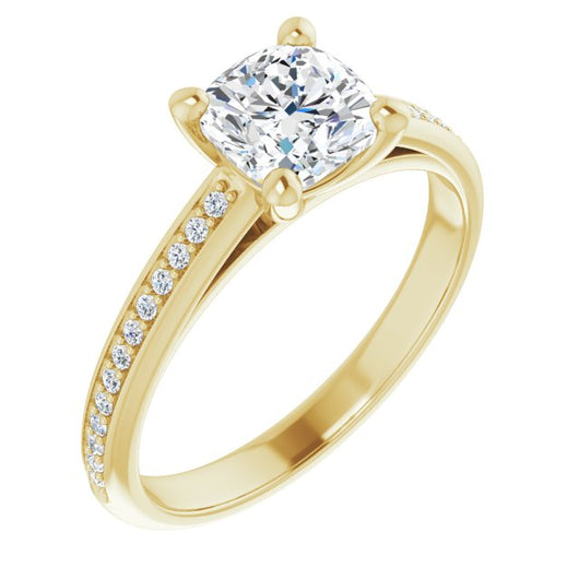 10K Yellow Gold Customizable Cathedral-set Cushion Cut Style with Shared Prong Band