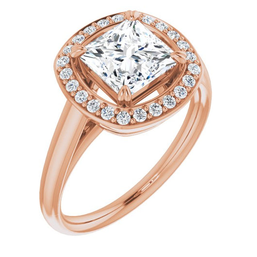 10K Rose Gold Customizable Princess/Square Cut Design with Loose Halo