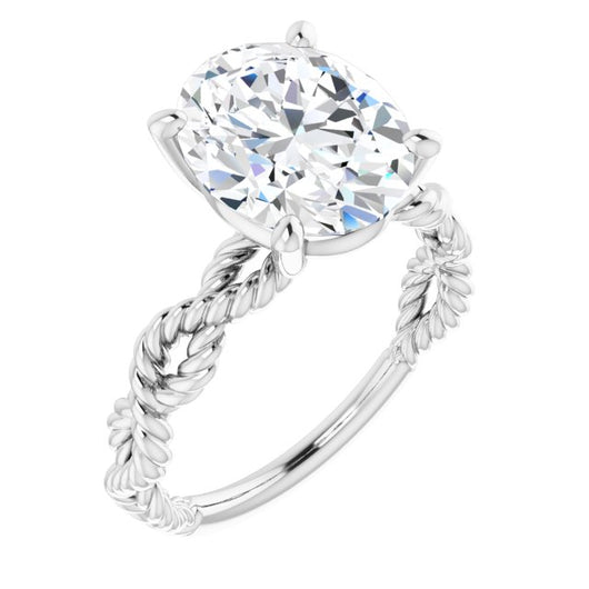 10K White Gold Customizable Oval Cut Solitaire with Infinity-inspired Twisting-Rope Split Band