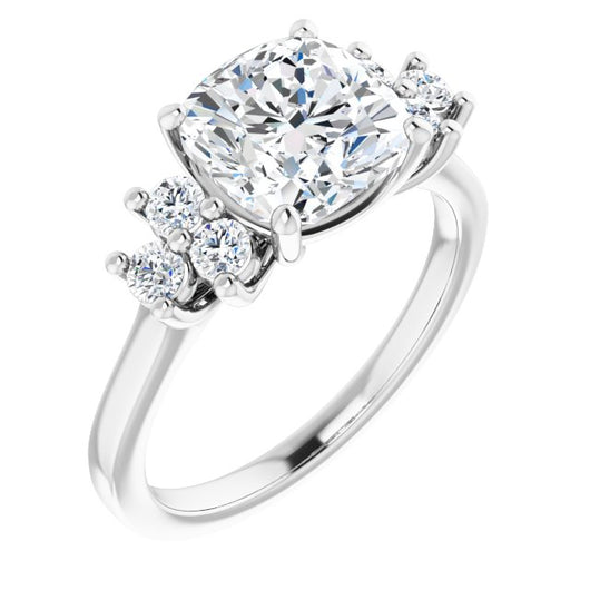 10K White Gold Customizable Cushion Cut 7-stone Prong-Set Design