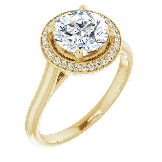 10K Yellow Gold Customizable Cathedral-Raised Round Cut Halo Style