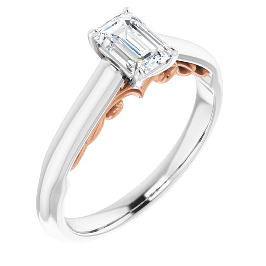 14K White & Rose Gold Customizable Emerald/Radiant Cut Cathedral Solitaire with Two-Tone Option Decorative Trellis 'Down Under'