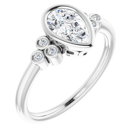 10K White Gold Customizable 7-stone Pear Cut Style with Triple Round-Bezel Accent Cluster Each Side