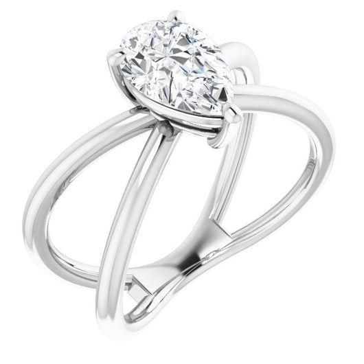 10K White Gold Customizable Pear Cut Solitaire with Semi-Atomic Symbol Band