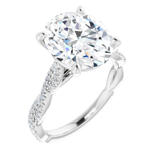 10K White Gold Customizable Oval Cut Style with Thin and Twisted Micropavé Band