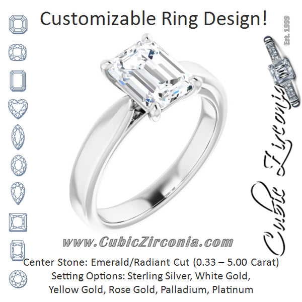 Cubic Zirconia Engagement Ring- The Eden (Customizable Emerald Cut Cathedral Solitaire with Wide Tapered Band)