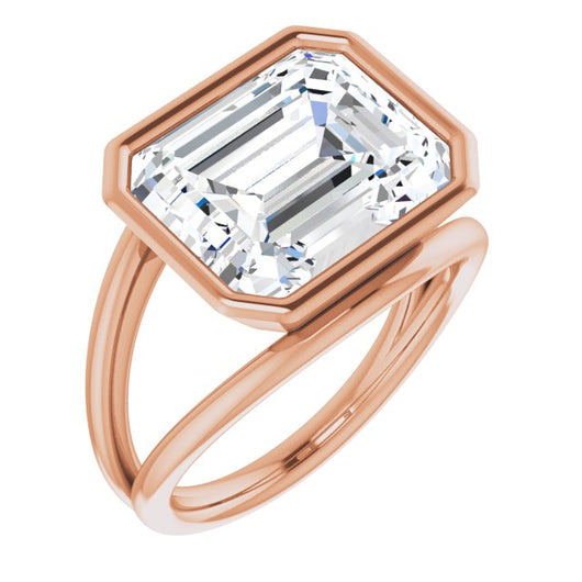 10K Rose Gold Customizable Bezel-set Emerald/Radiant Cut Style with Wide Tapered Split Band