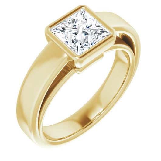 10K Yellow Gold Customizable Cathedral-Bezel Princess/Square Cut Solitaire with Wide Band