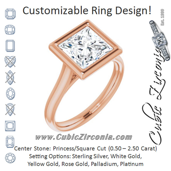 Cubic Zirconia Engagement Ring- The Gemma (Customizable Cathedral-Bezel Princess/Square Cut Solitaire)