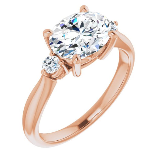 10K Rose Gold Customizable 3-stone Oval Cut Design with Twin Petite Round Accents