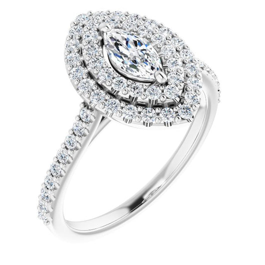 10K White Gold Customizable Double-Halo Marquise Cut Design with Accented Split Band