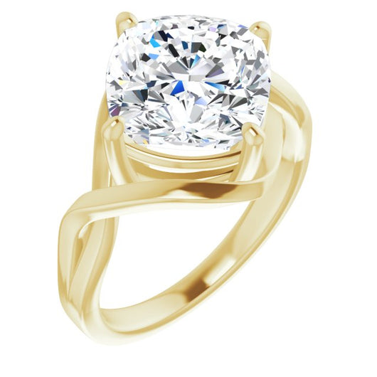 10K Yellow Gold Customizable Cushion Cut Hurricane-inspired Bypass Solitaire