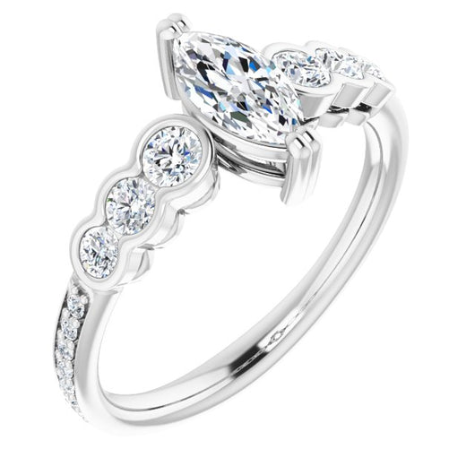 10K White Gold Customizable Marquise Cut 7-stone Style Enhanced with Bezel Accents and Shared Prong Band