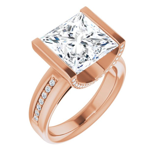 10K Rose Gold Customizable Cathedral-Bar Princess/Square Cut Design featuring Shared Prong Band and Prong Accents