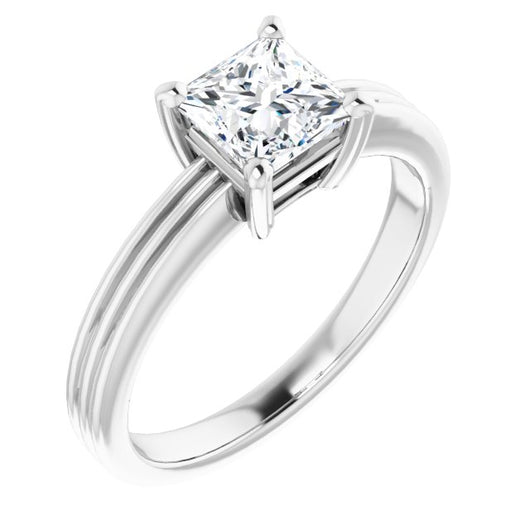 10K White Gold Customizable Princess/Square Cut Solitaire with Double-Grooved Band