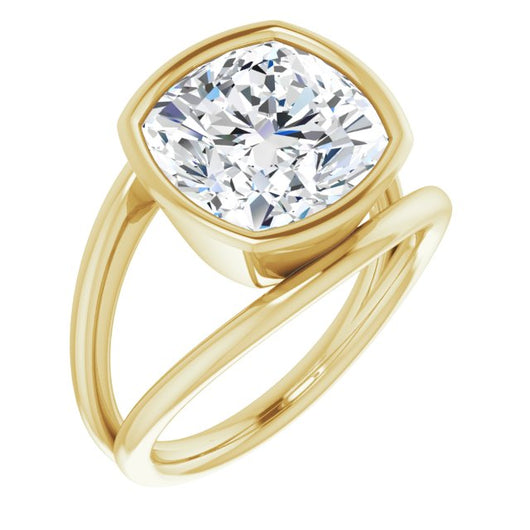 10K Yellow Gold Customizable Bezel-set Cushion Cut Style with Wide Tapered Split Band