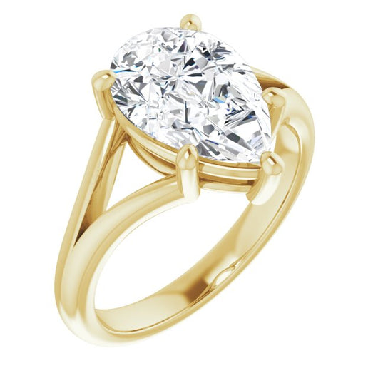 10K Yellow Gold Customizable Pear Cut Solitaire with Tapered Split Band