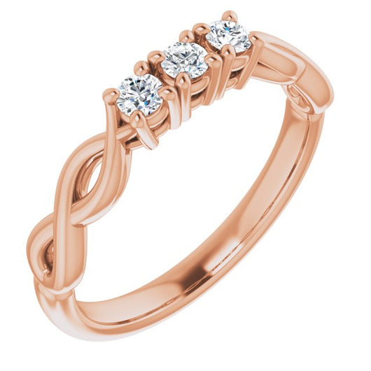 10K Rose Gold Customizable Triple Round Cut Design with Twisting Infinity Split Band